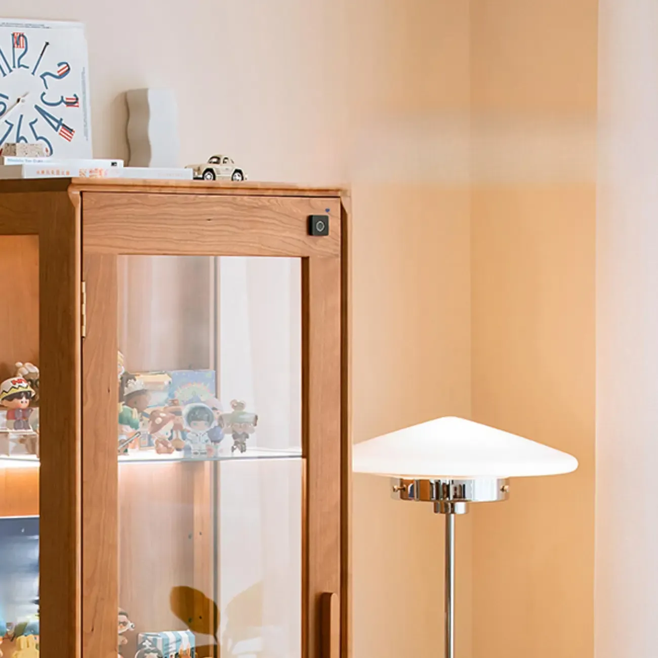 Nordic Tall Wooden 4-Shelf Curio Cabinet with Light Image - 9