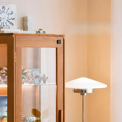 Nordic Tall Wooden 4-Shelf Curio Cabinet with Light Image - 9