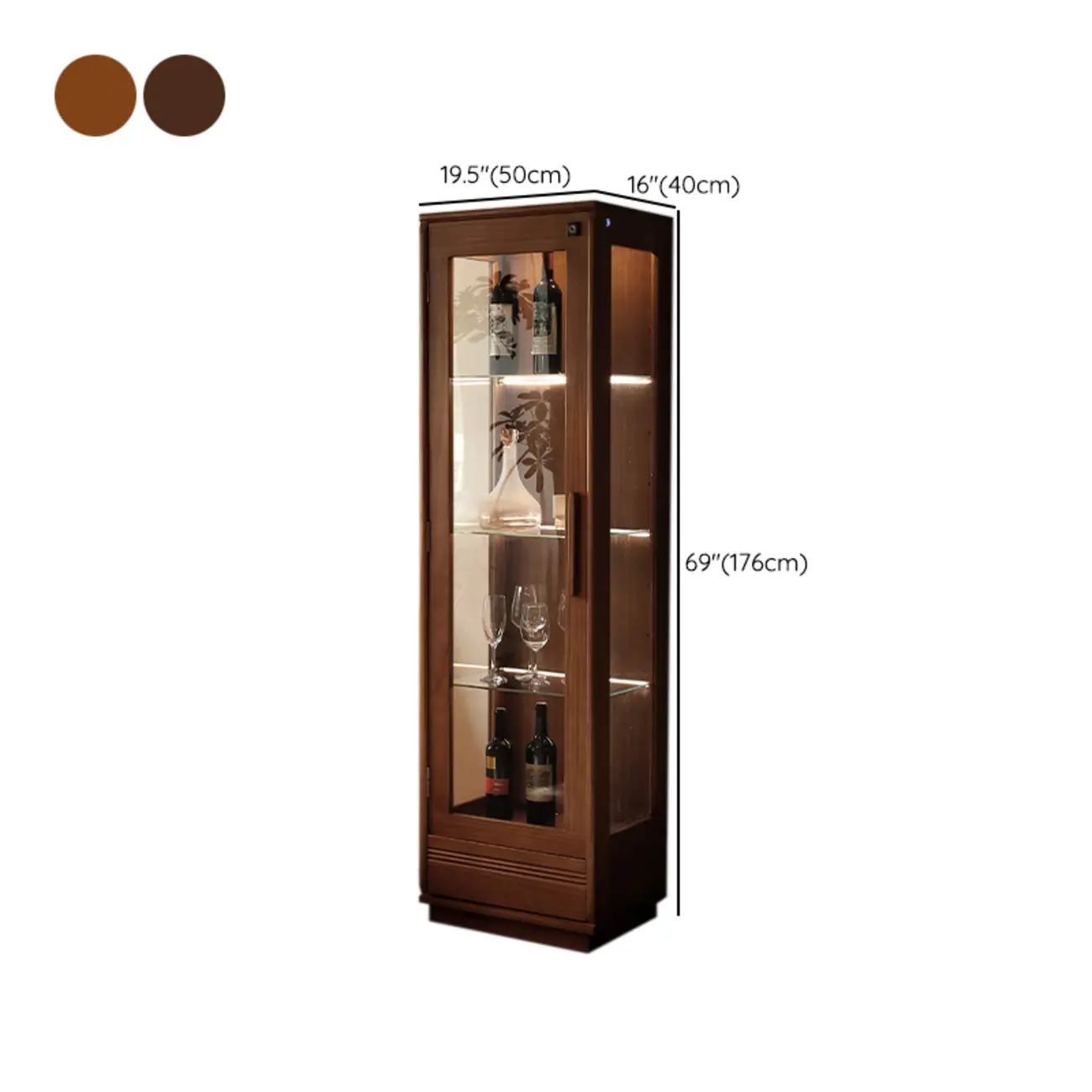 Nordic Tall Wooden 4-Shelf Curio Cabinet with Light #size