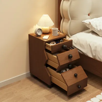 Modern Wood Top 3 Drawers Nightstand with Legs Image - 2