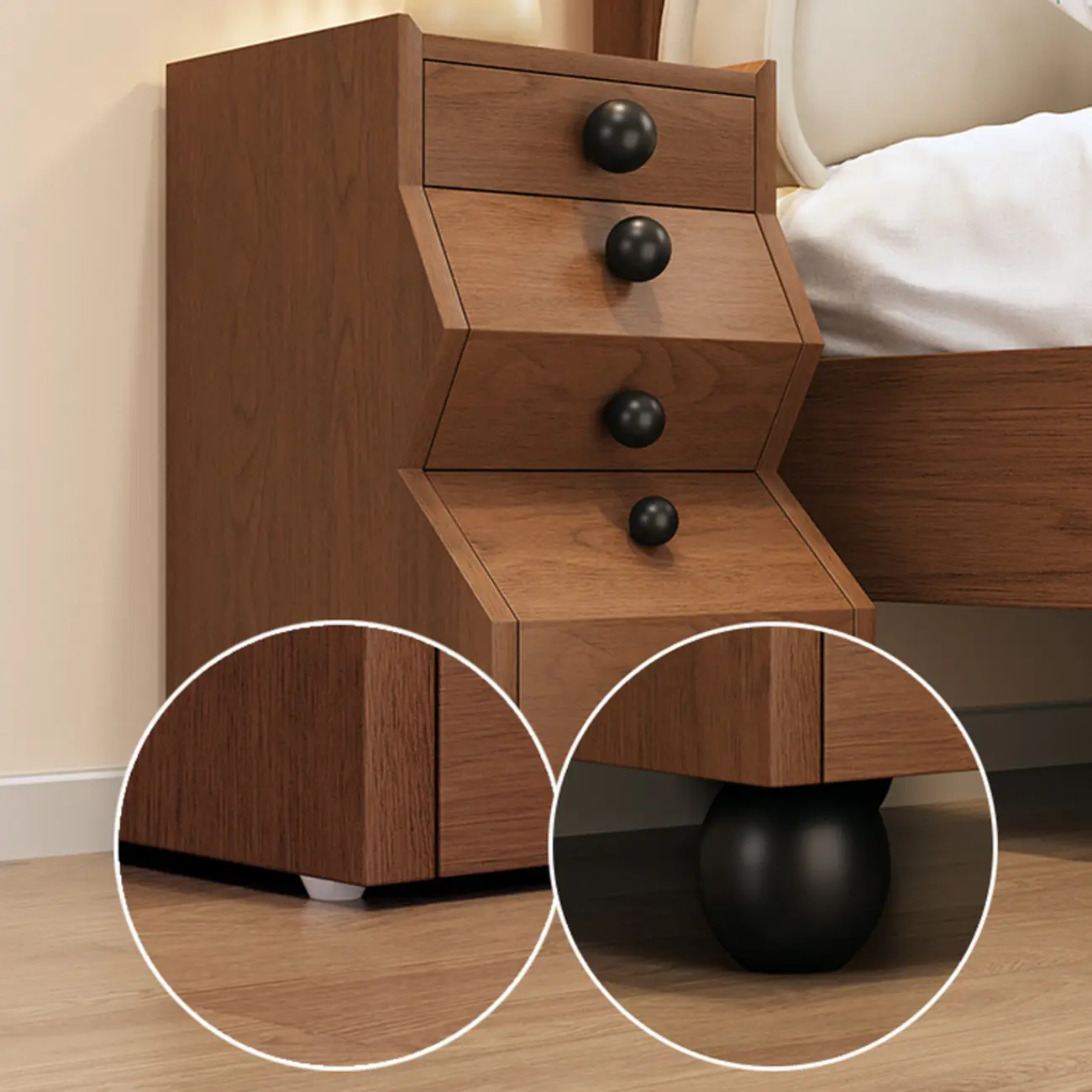 Modern Wood Top 3 Drawers Nightstand with Legs Image - 3 | homeyfad