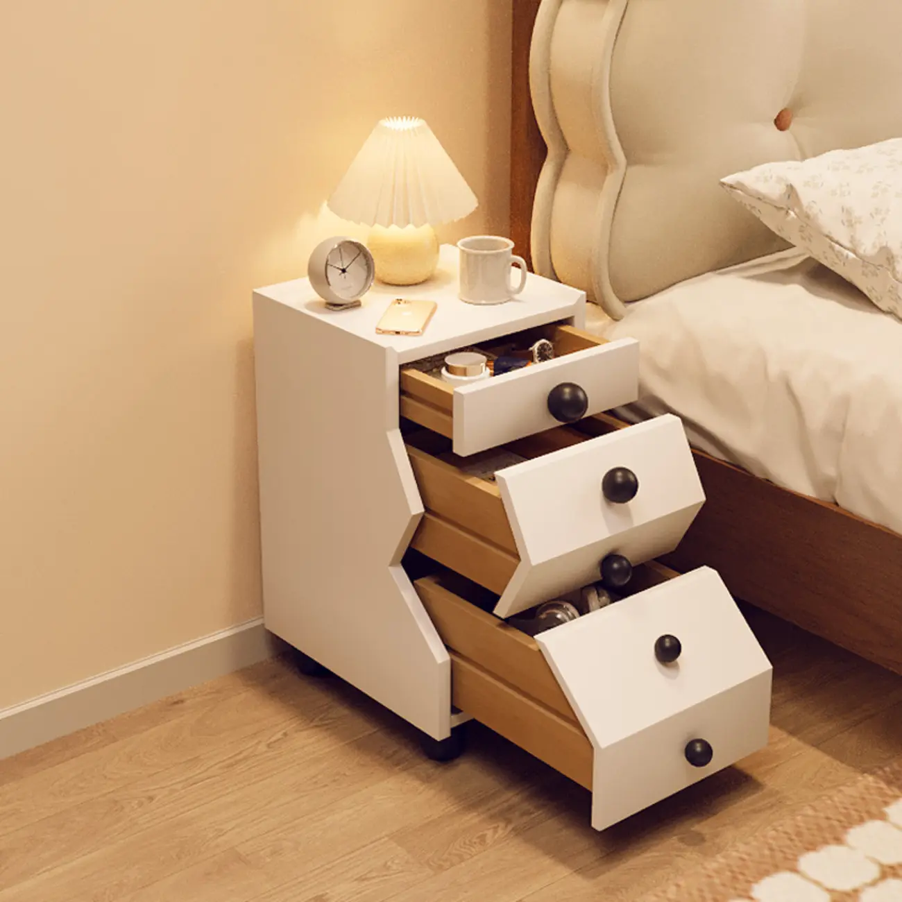 Modern Wood Top 3 Drawers Nightstand with Legs Image - 4 | homeyfad
