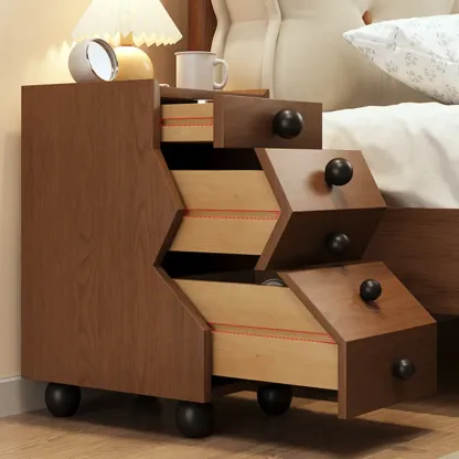 Modern Wood Top 3 Drawers Nightstand with Legs Image - 6