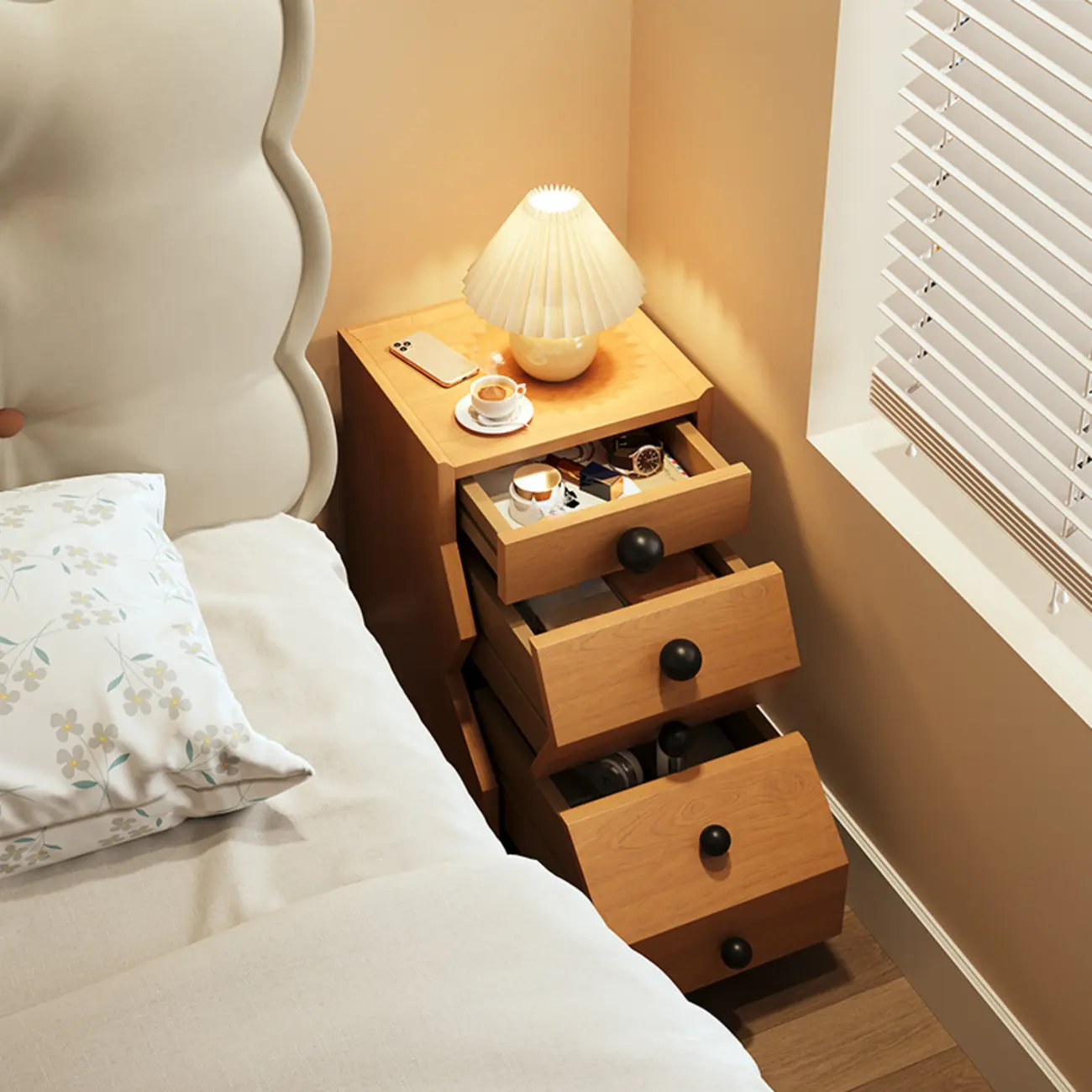 Modern Wood Top 3 Drawers Nightstand with Legs Image - 9 | homeyfad