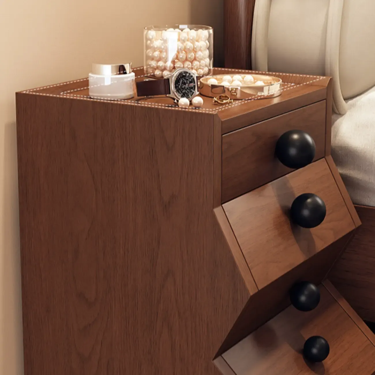 Modern Wood Top 3 Drawers Nightstand with Legs Image - 10