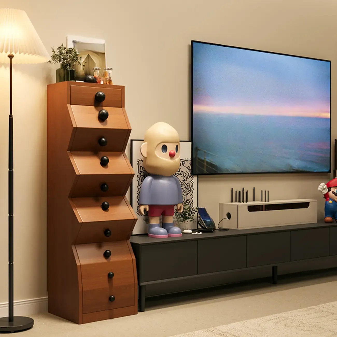 Modern Wood Top 3 Drawers Nightstand with Legs Image - 11