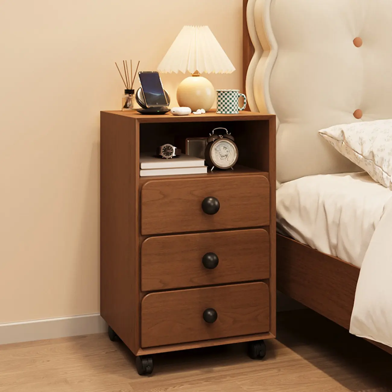 Modern Wood Top 3 Drawers Nightstand with Legs Image - 12 | homeyfad