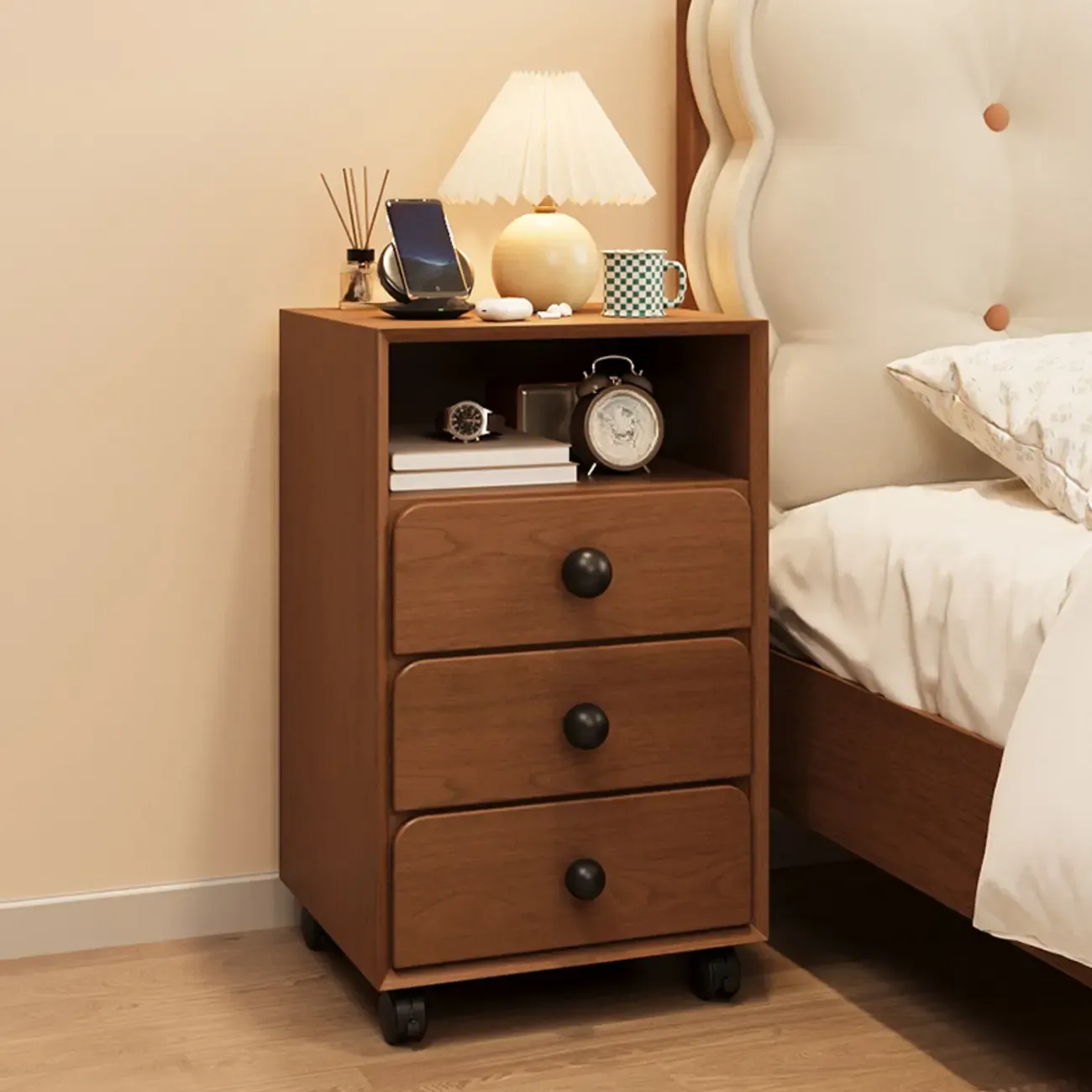 Modern Wood Top 3 Drawers Nightstand with Legs Image - 12