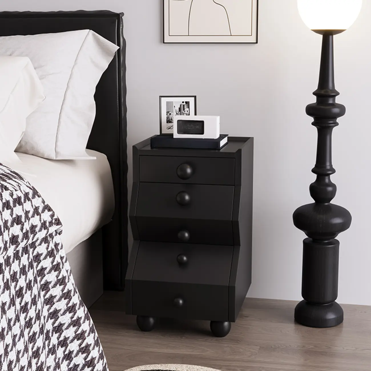 Modern Wood Top 3 Drawers Nightstand with Legs Image - 13 | homeyfad