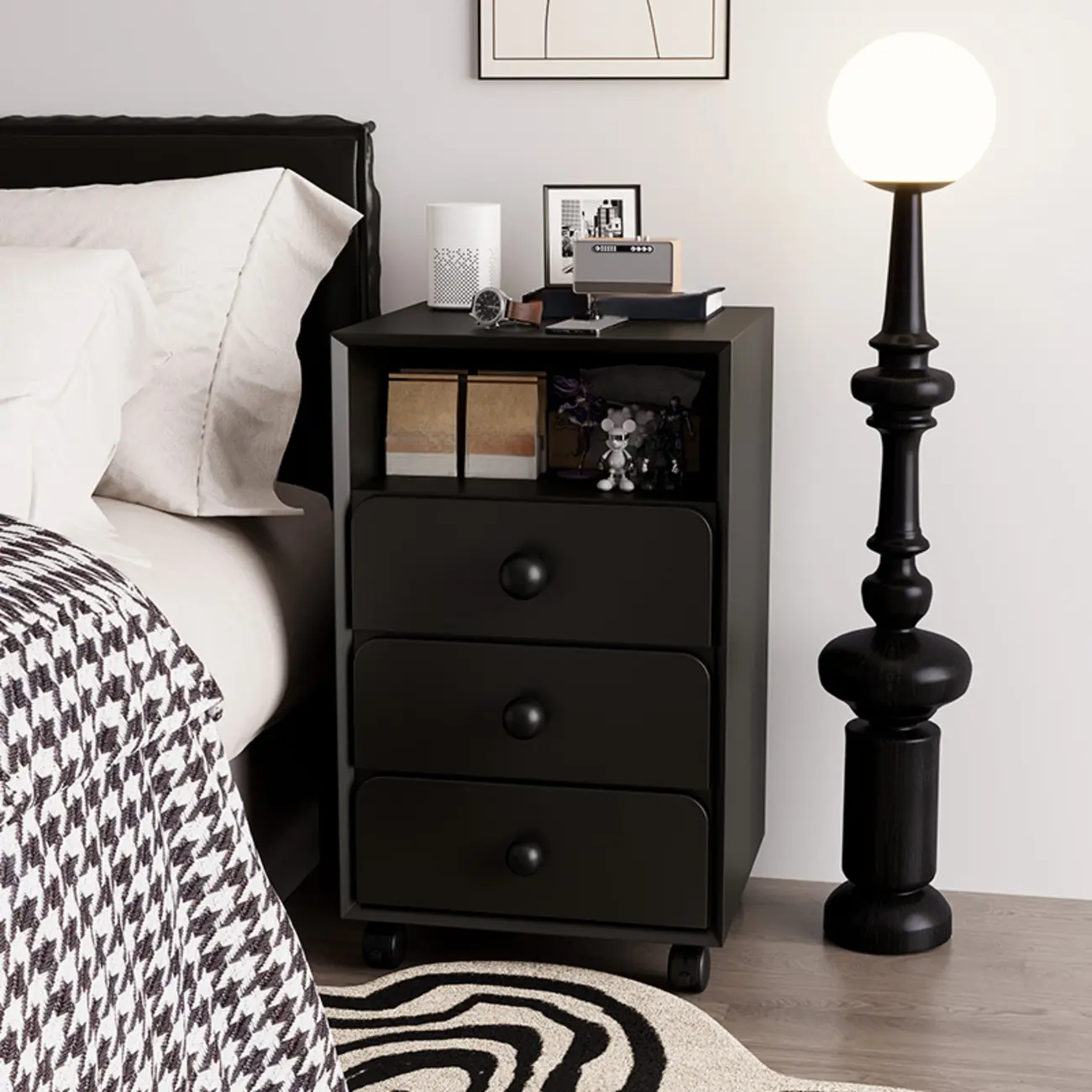 Modern Wood Top 3 Drawers Nightstand with Legs Image - 14 | homeyfad
