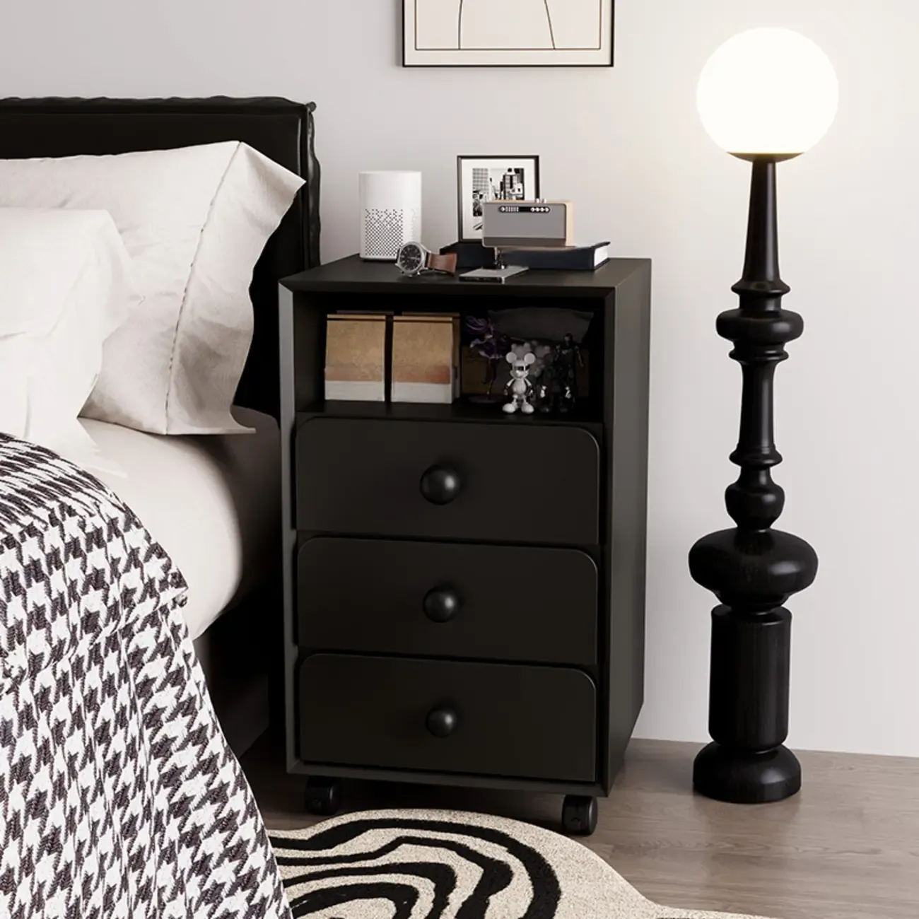 Modern Wood Top 3 Drawers Nightstand with Legs Image - 14