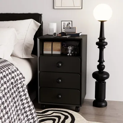 Modern Wood Top 3 Drawers Nightstand with Legs Image - 14
