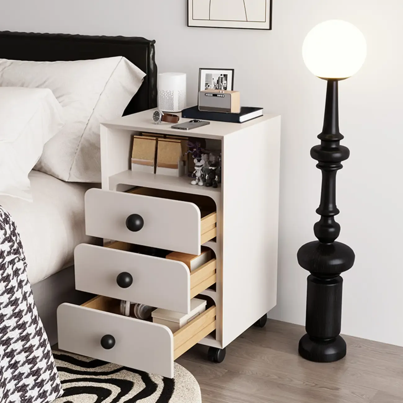 Modern Wood Top 3 Drawers Nightstand with Legs Image - 16