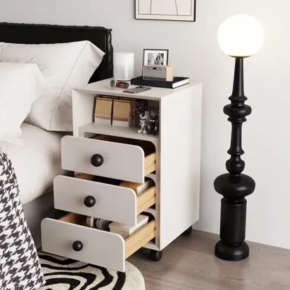 Modern Wood Top 3 Drawers Nightstand with Legs Image - 16