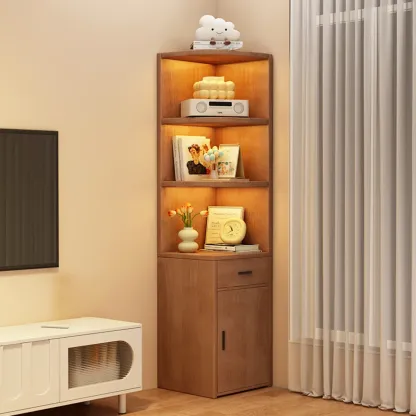 71" Minimalist Corner Storage Display Cabinet With Lighting Image - 1