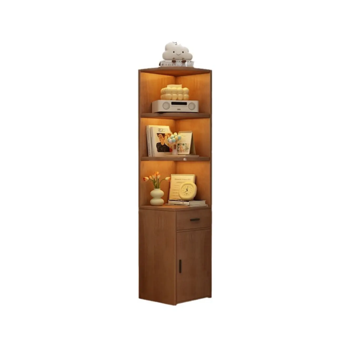 71" Minimalist Corner Storage Display Cabinet With Lighting Image - 4 | homeyfad
