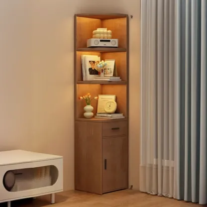 71" Minimalist Corner Storage Display Cabinet With Lighting Image - 5