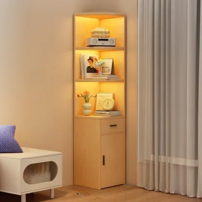 71" Minimalist Corner Storage Display Cabinet With Lighting Image - 7