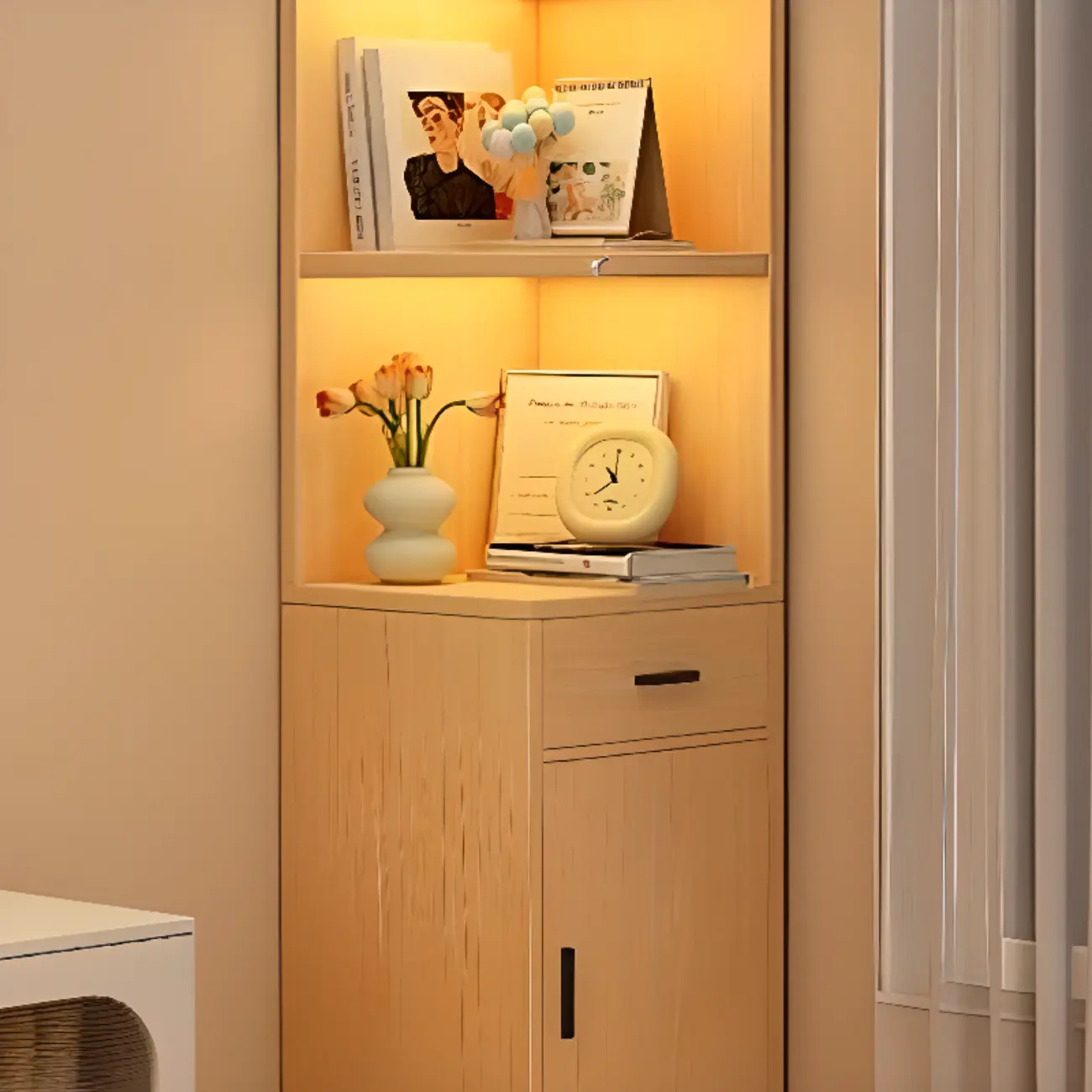 71" Minimalist Corner Storage Display Cabinet With Lighting Image - 12 | homeyfad