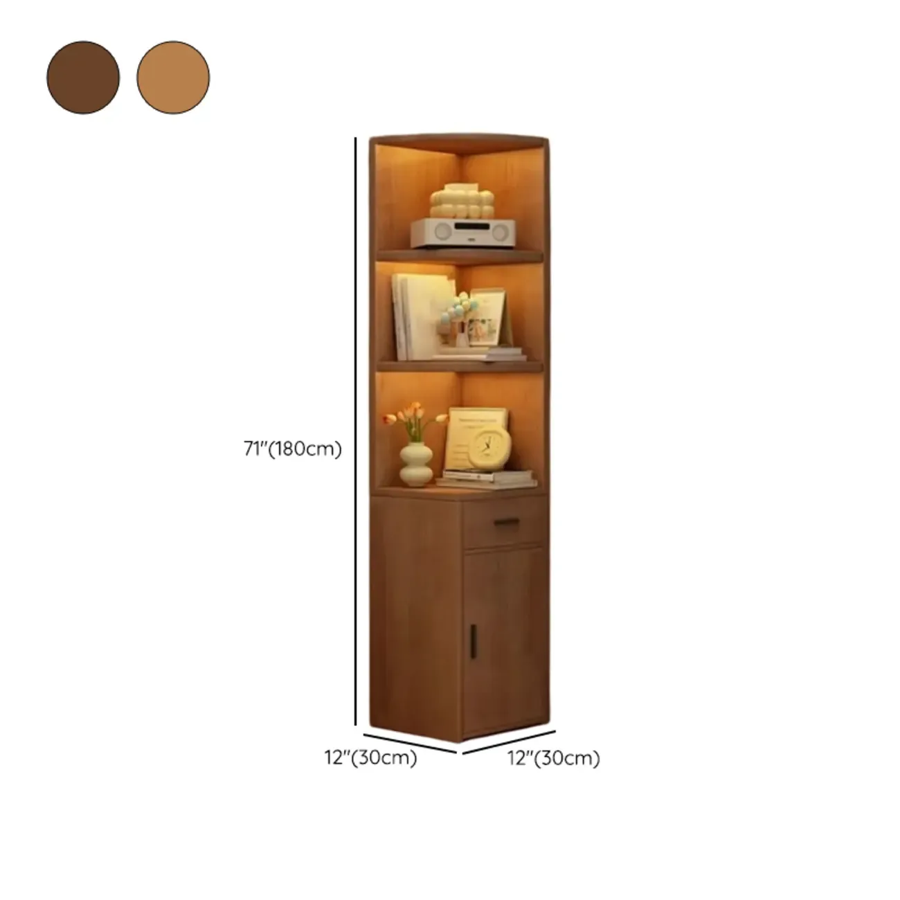 71" Minimalist Corner Storage Display Cabinet With Lighting Image - 14
