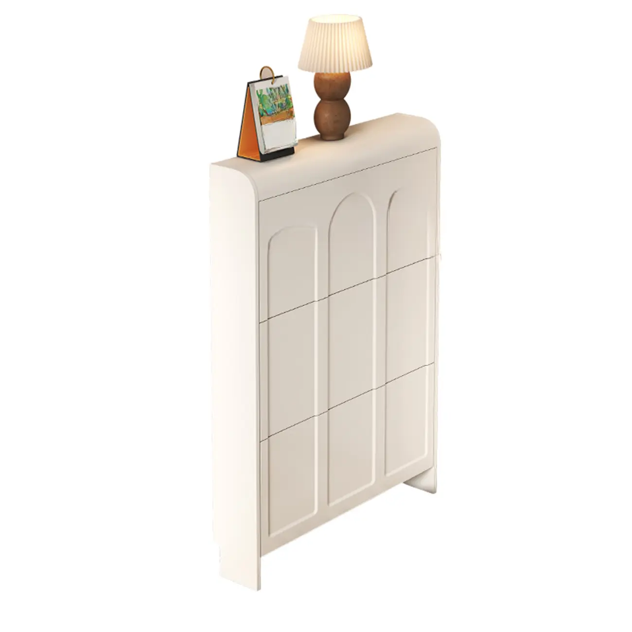 Slim Drop Front 3-Tier White Wood Shoe Storage Cabinet Image - 6 | homeyfad