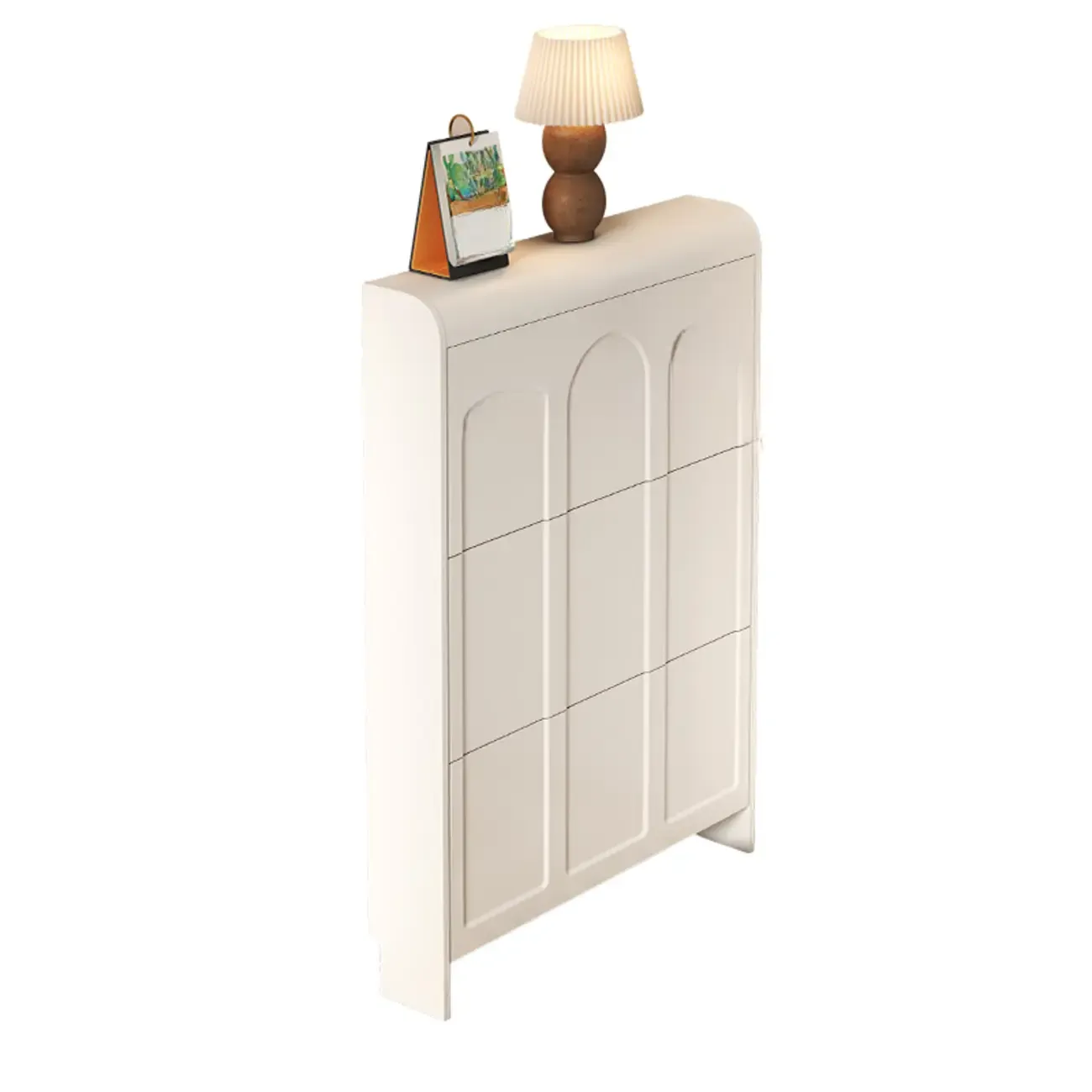 Slim Drop Front 3-Tier White Wood Shoe Storage Cabinet Image - 6