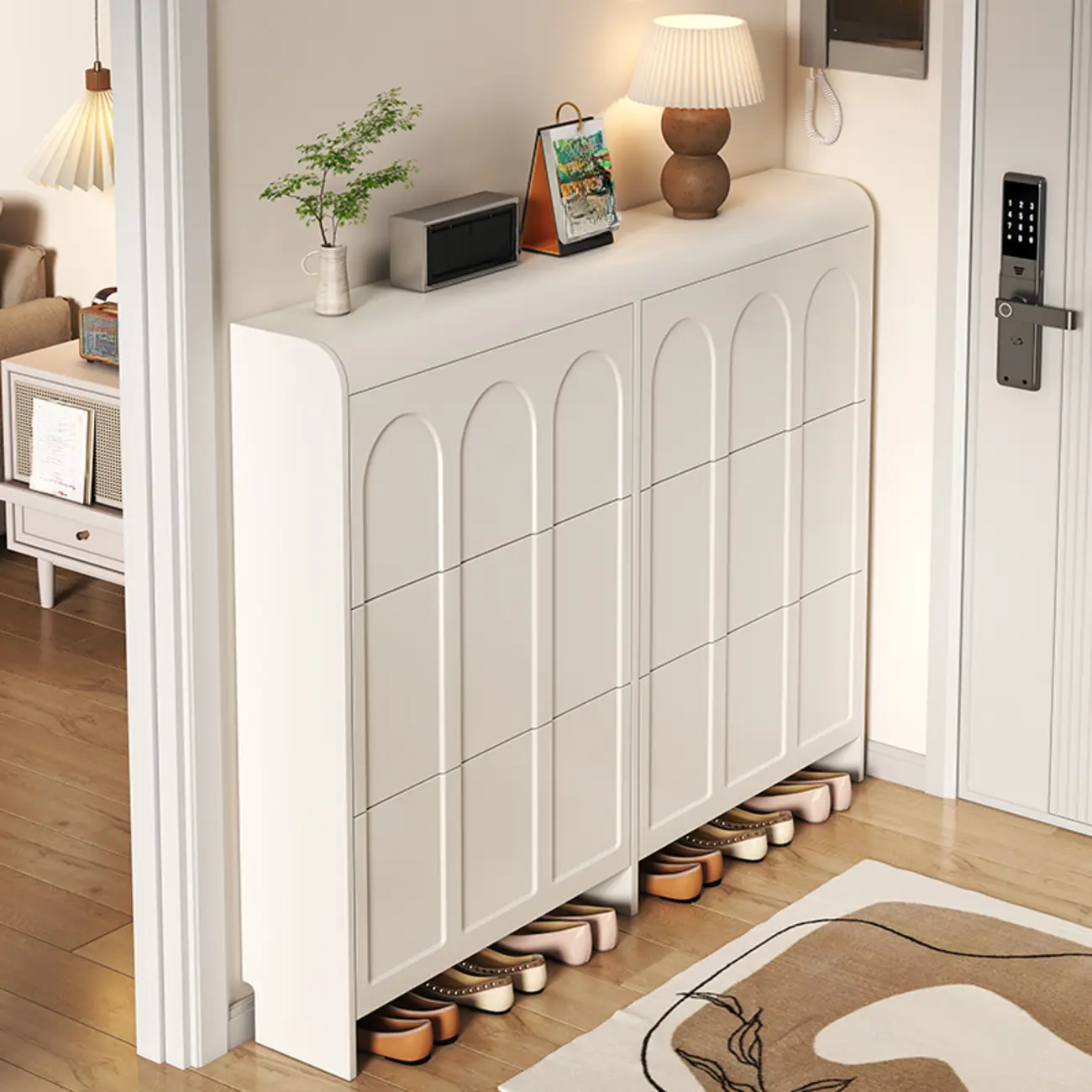 Slim Drop Front 3-Tier White Wood Shoe Storage Cabinet Image - 1 | homeyfad