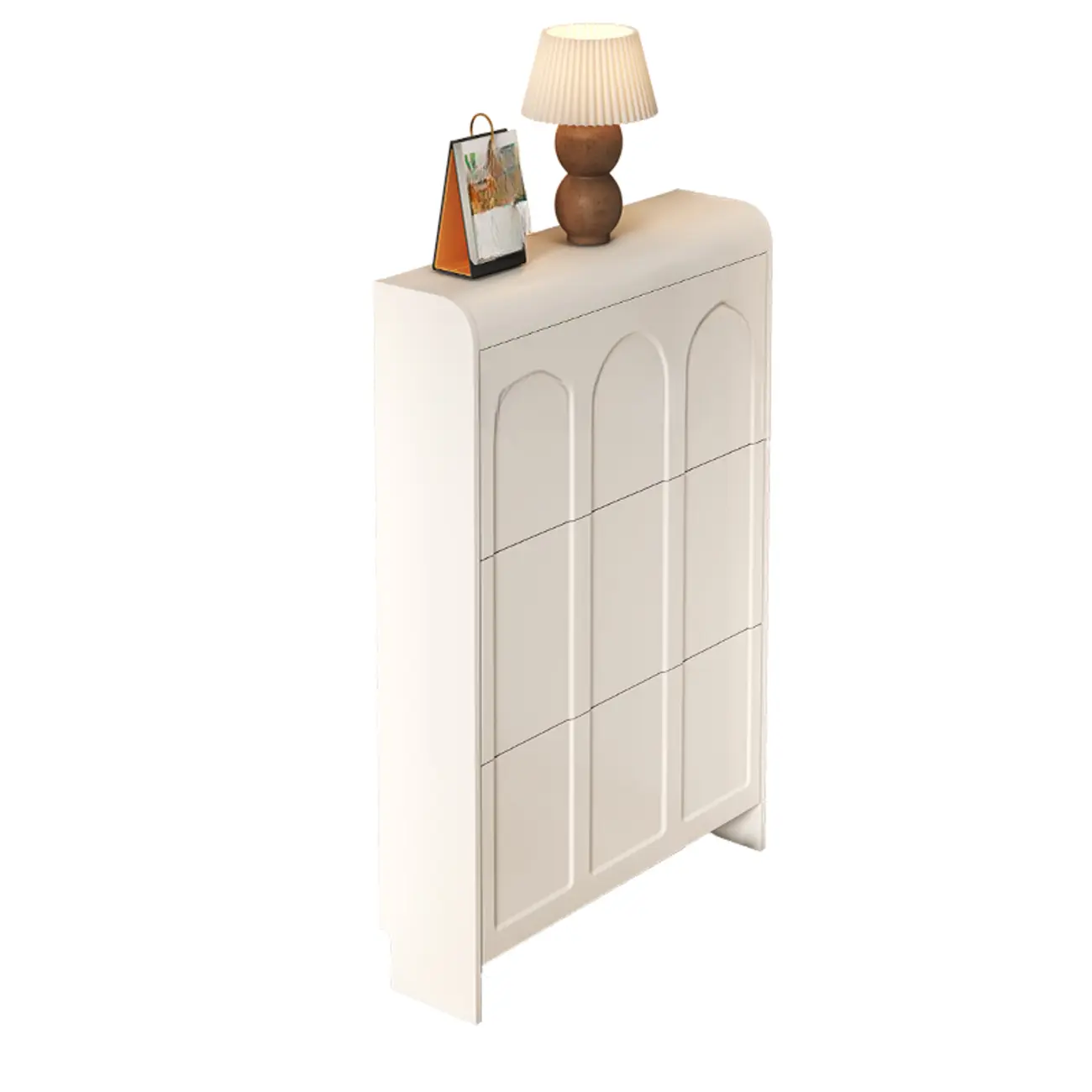 Slim Drop Front 3-Tier White Wood Shoe Storage Cabinet Image - 9 | homeyfad