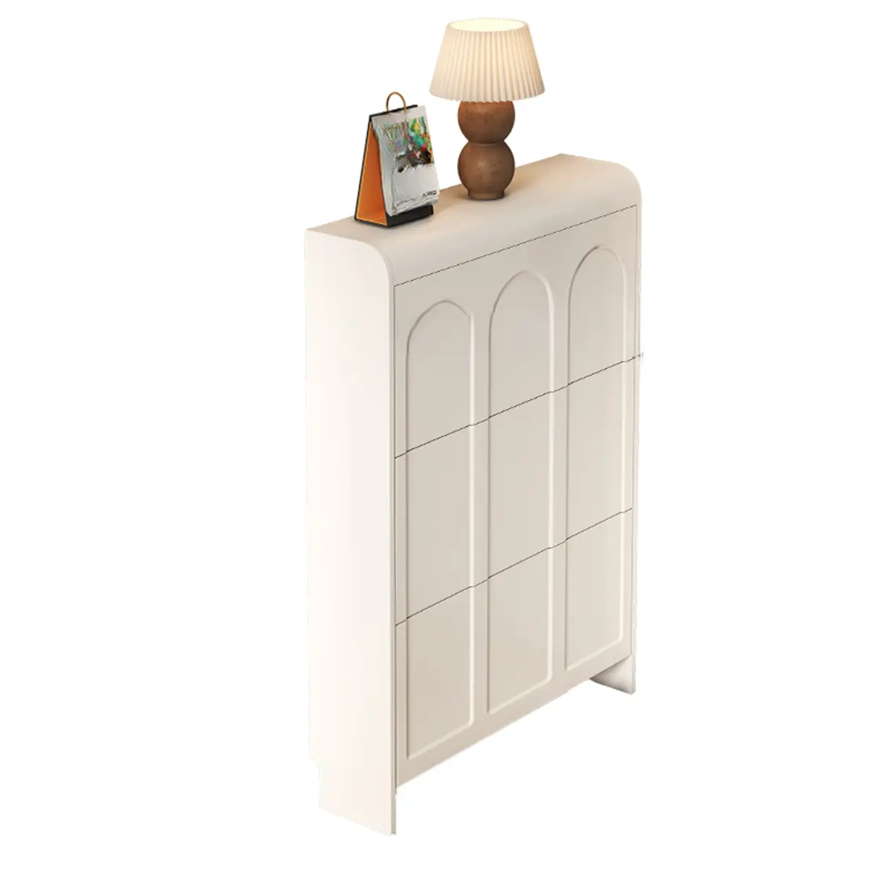 Slim Drop Front 3-Tier White Wood Shoe Storage Cabinet Image - 10 | homeyfad