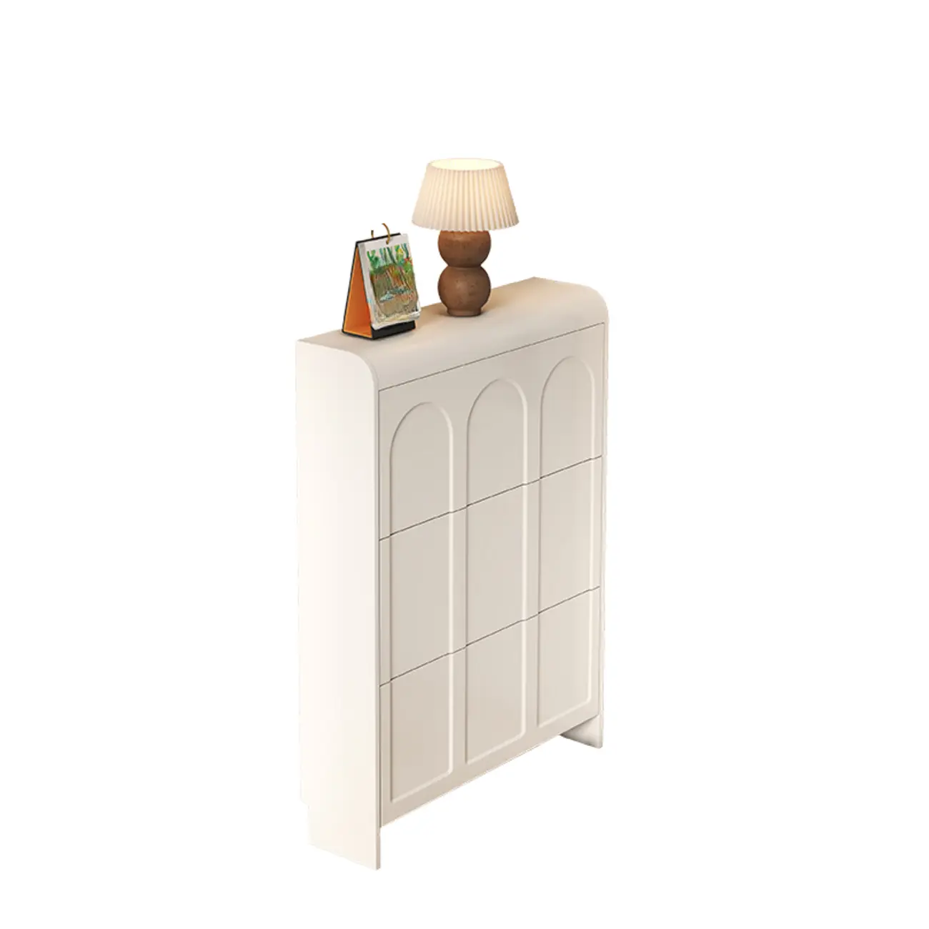 Slim Drop Front 3-Tier White Wood Shoe Storage Cabinet Image - 12 | homeyfad