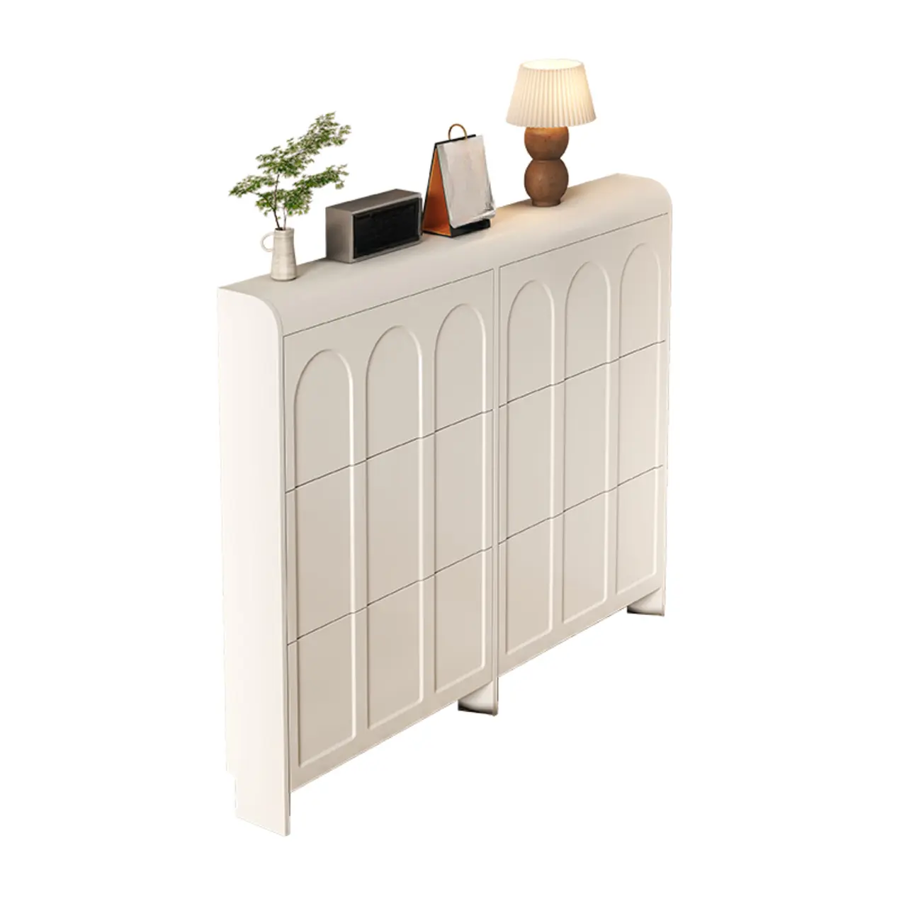 Slim Drop Front 3-Tier White Wood Shoe Storage Cabinet Image - 16 | homeyfad