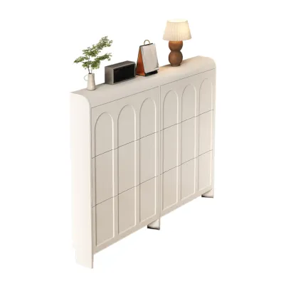 Slim Drop Front 3-Tier White Wood Shoe Storage Cabinet Image - 16