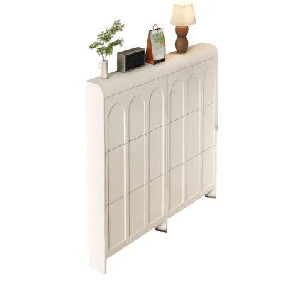 Slim Drop Front 3-Tier White Wood Shoe Storage Cabinet Image - 17