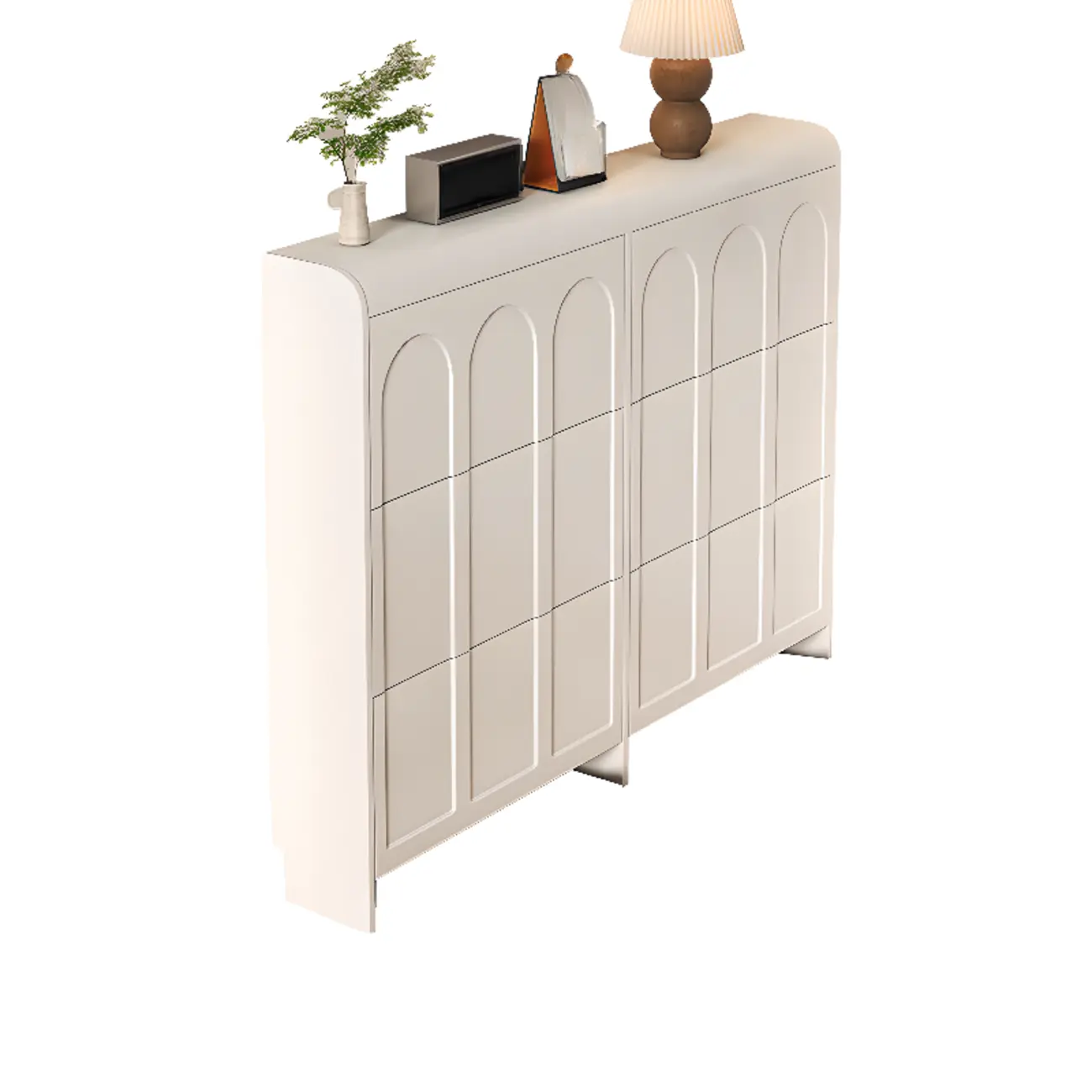 Slim Drop Front 3-Tier White Wood Shoe Storage Cabinet Image - 18 | homeyfad