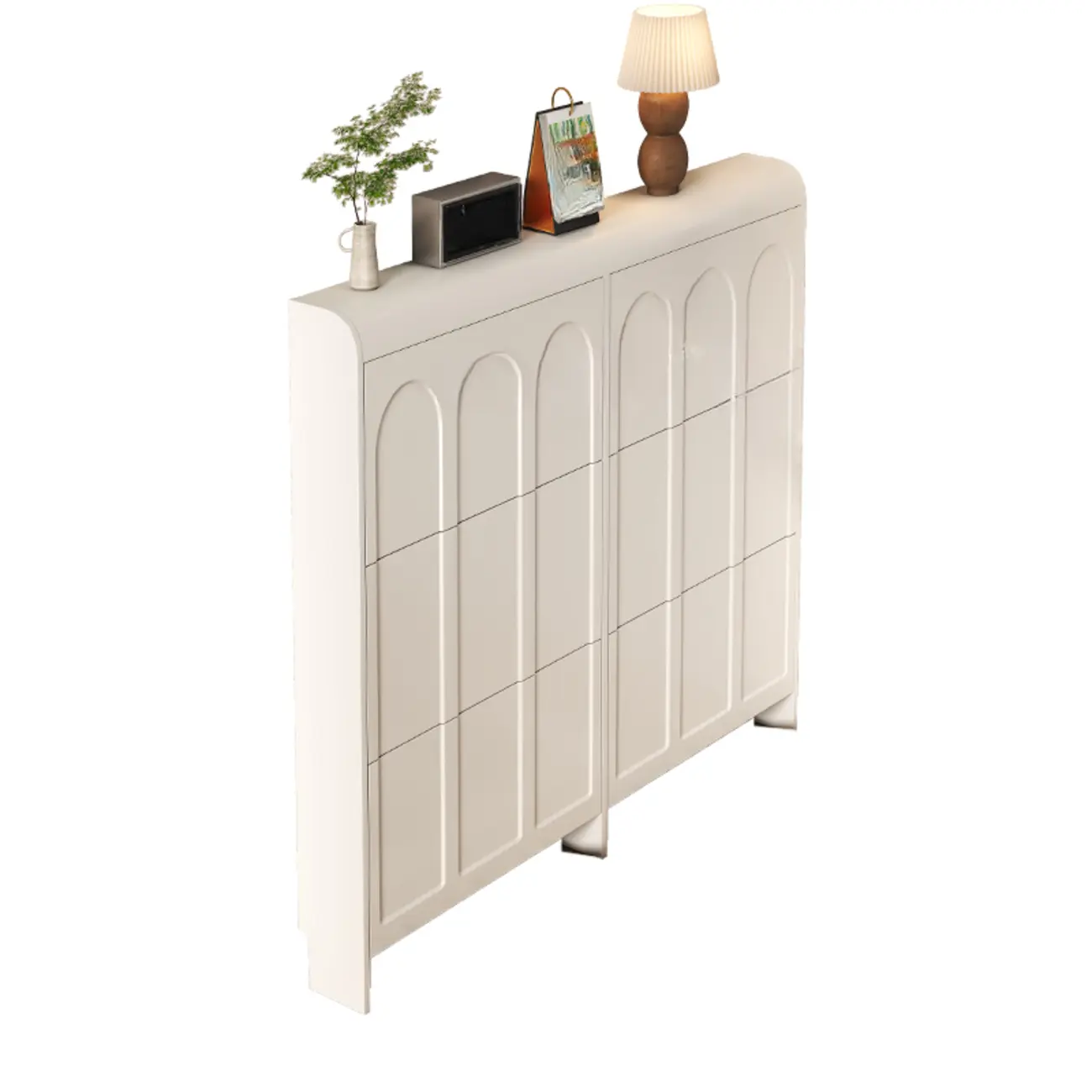 Slim Drop Front 3-Tier White Wood Shoe Storage Cabinet Image - 19 | homeyfad