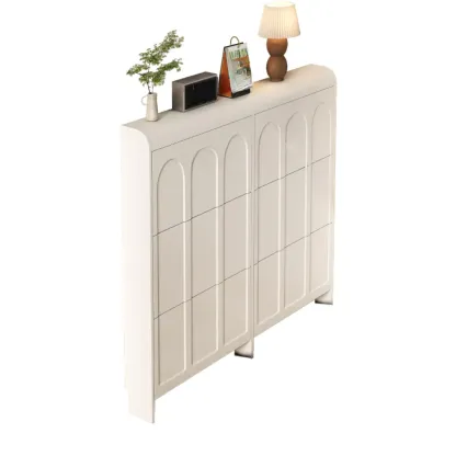 Slim Drop Front 3-Tier White Wood Shoe Storage Cabinet Image - 19