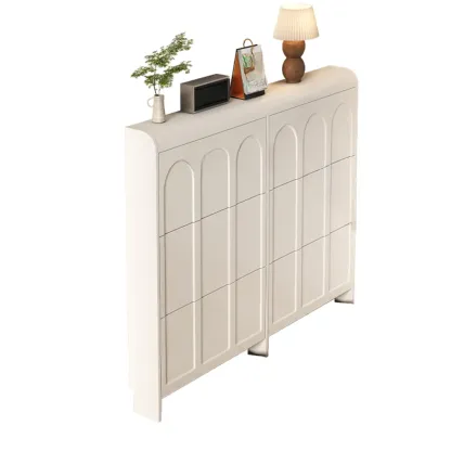 Slim Drop Front 3-Tier White Wood Shoe Storage Cabinet Image - 20