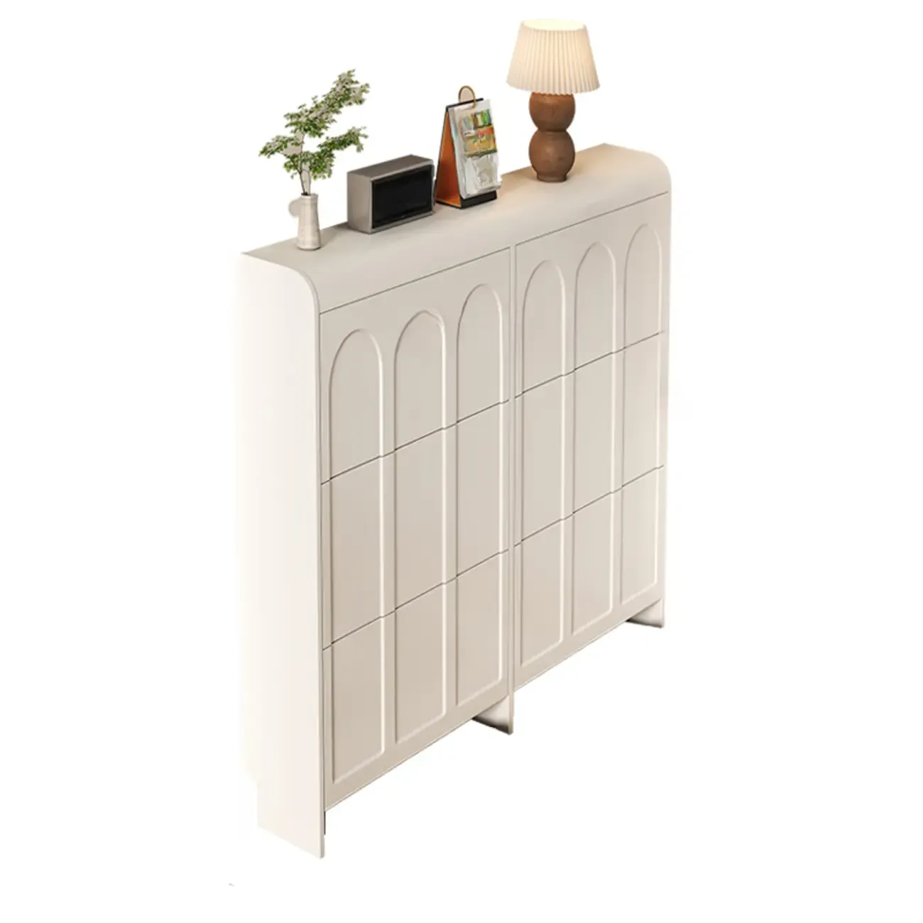 Slim Drop Front 3-Tier White Wood Shoe Storage Cabinet Image - 21