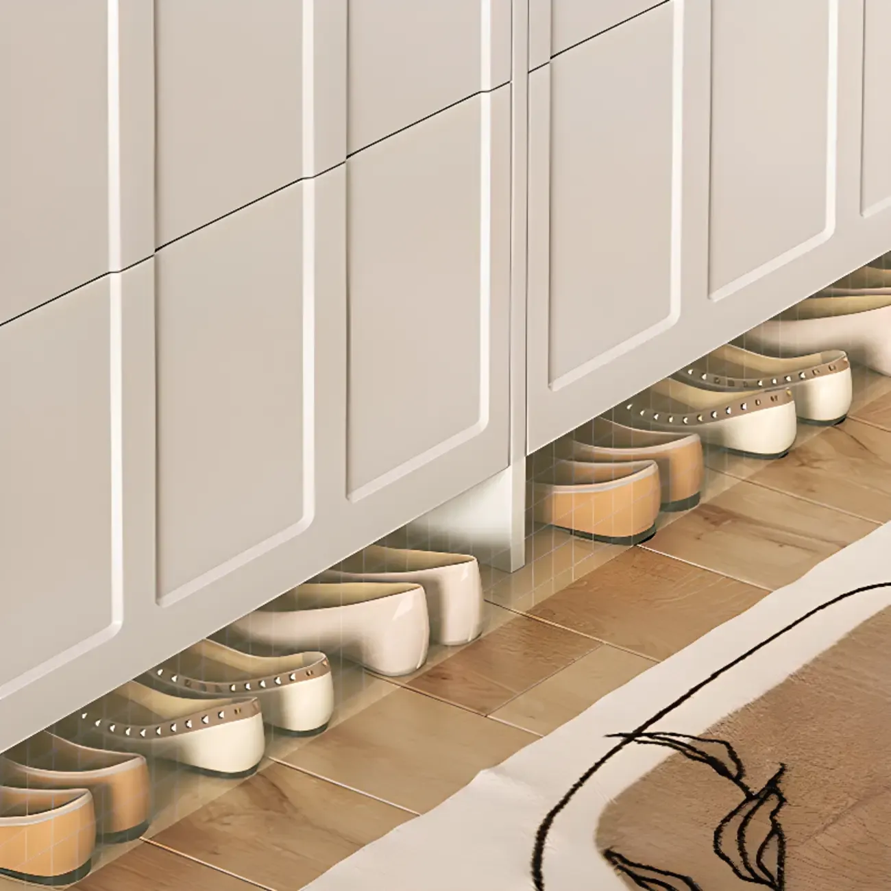 Slim Drop Front 3-Tier White Wood Shoe Storage Cabinet Image - 8