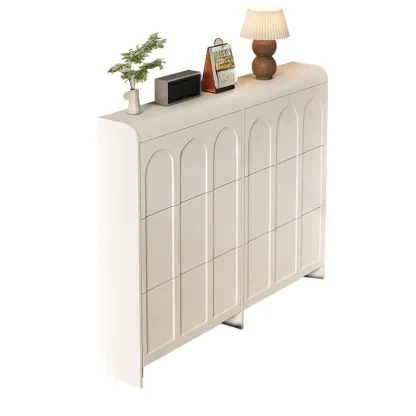 Slim Drop Front 3-Tier White Wood Shoe Storage Cabinet Image - 23