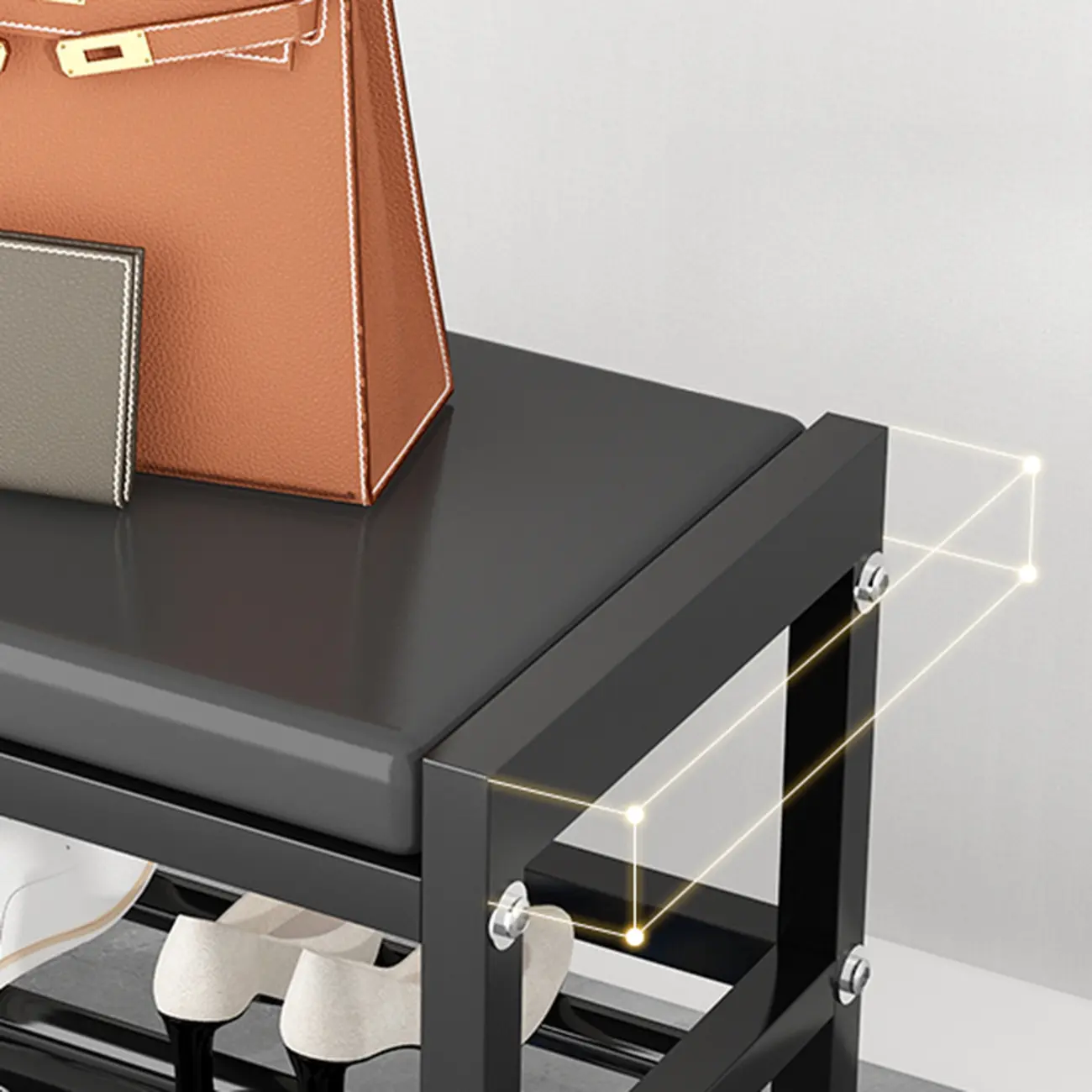 Entryway Black Metal Shoe Storage Bench with Cushion Image - 9 | homeyfad