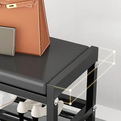 Entryway Black Metal Shoe Storage Bench with Cushion Image - 9