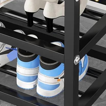 Entryway Black Metal Shoe Storage Bench with Cushion Image - 11