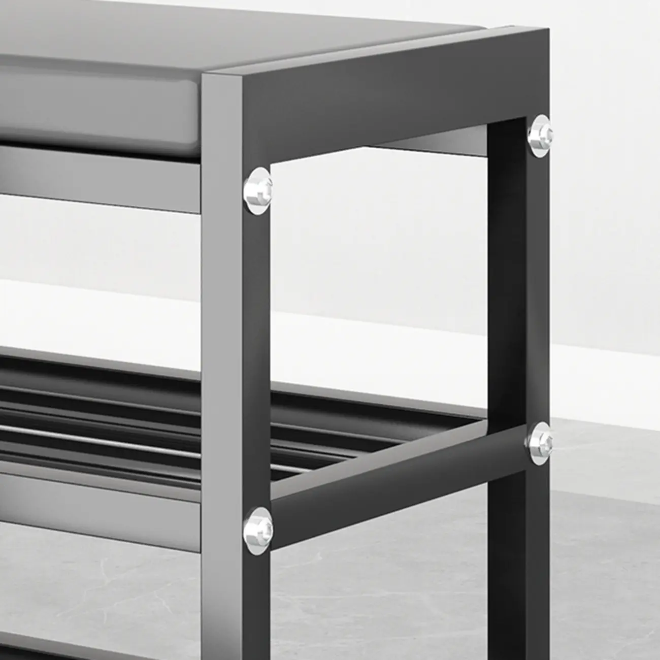 Entryway Black Metal Shoe Storage Bench with Cushion Image - 12 | homeyfad