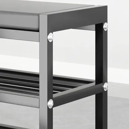 Entryway Black Metal Shoe Storage Bench with Cushion Image - 12