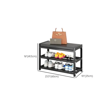Entryway Black Metal Shoe Storage Bench with Cushion Image - 15