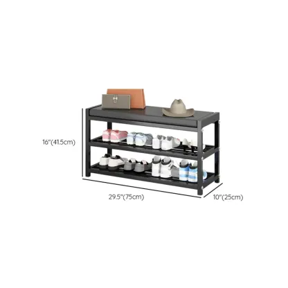 Entryway Black Metal Shoe Storage Bench with Cushion Image - 16
