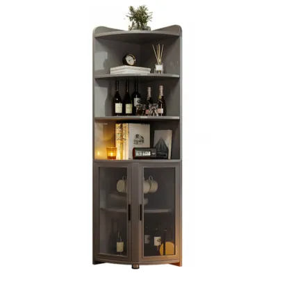71“ Tall Modern Gray Wooden Corner Bar Cabinet 5-tier Image - 3
