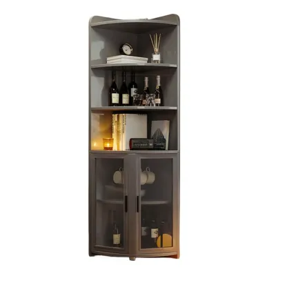 71“ Tall Modern Gray Wooden Corner Bar Cabinet 5-tier Image - 7