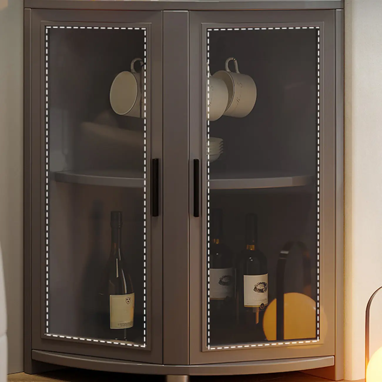 71“ Tall Modern Gray Wooden Corner Bar Cabinet 5-tier Image - 12 | homeyfad